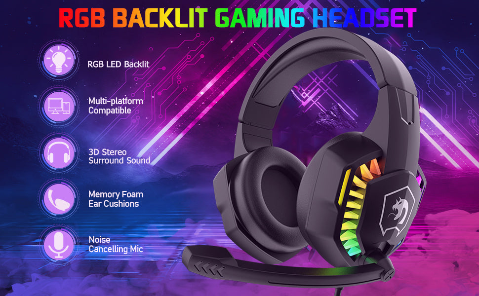 MAMBASNAKE CY907 RGB Gaming Headset 5.1 Surround Sound 3.5mm Wired Over-Ear Headphone