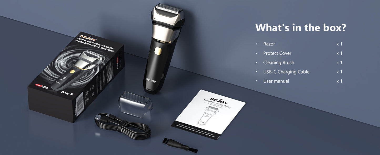 Sejoy Electric Razor for Men Wet Dry Foil Shaver 3-Blade 7500 RPM Motor