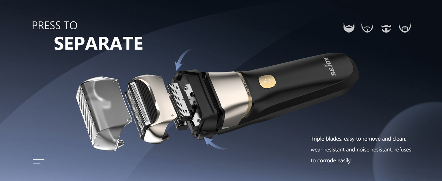 Sejoy Electric Razor for Men Wet Dry Foil Shaver 3-Blade 7500 RPM Motor