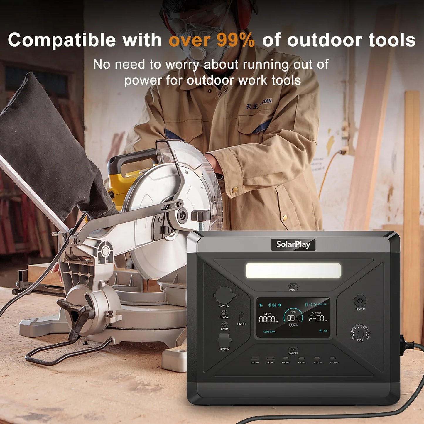 SOLARPLAY Q2501 Portable Power Station 2304Wh LiFePO4 Battery 2500W Output 4800W Peak Solar Generator