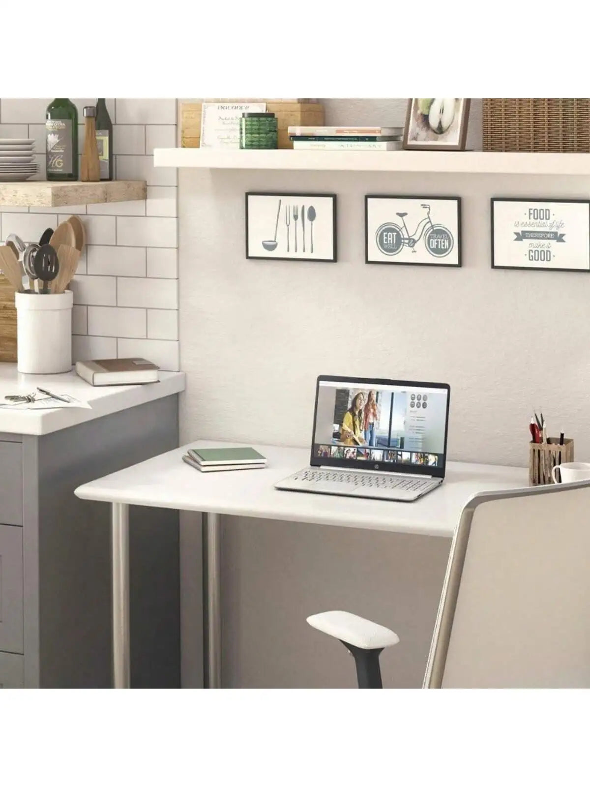 HP 15.6 Inch HD Touchscreen Laptop with Intel Core i3, 32GB RAM, 2TB SSD, and included gaming mouse on a desk.