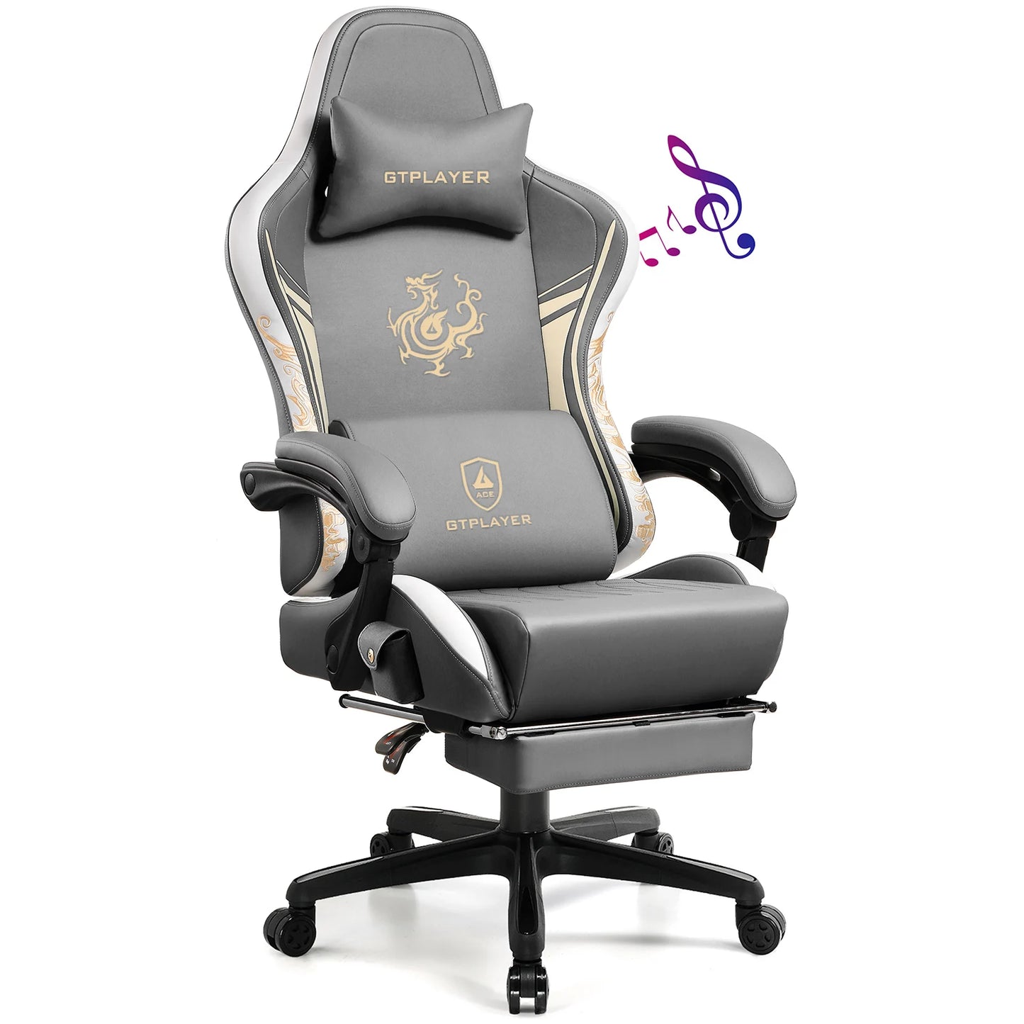 Gaming Chair with Bluetooth Speakers Footrest Dragon Series Video Game & Office Chair