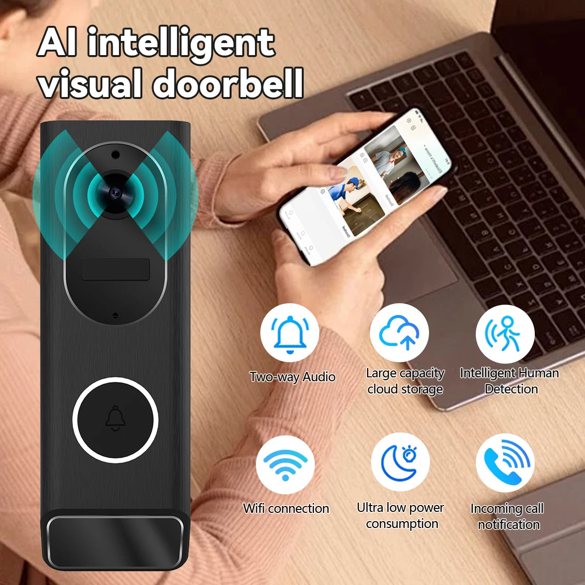 S7 1080P Wireless Video Doorbell Camera WiFi Smart Home Security IP66