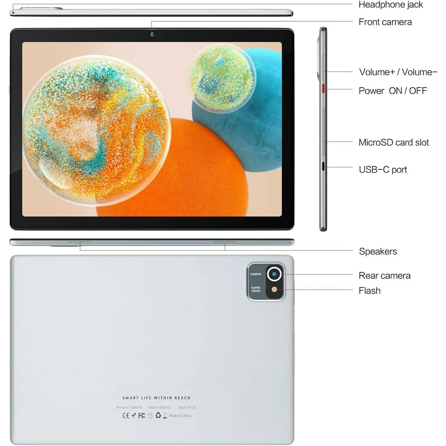 BESTSKI 10.1 Inch Tablet 6GB RAM 64GB ROM 128GB Expandable 5000mAh Dual Camera (Silver)