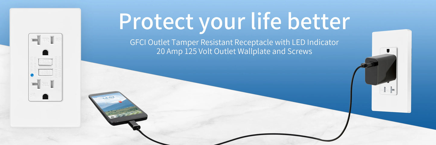 20AMP GFCI Outlet Tamper Resistant with Wallplate