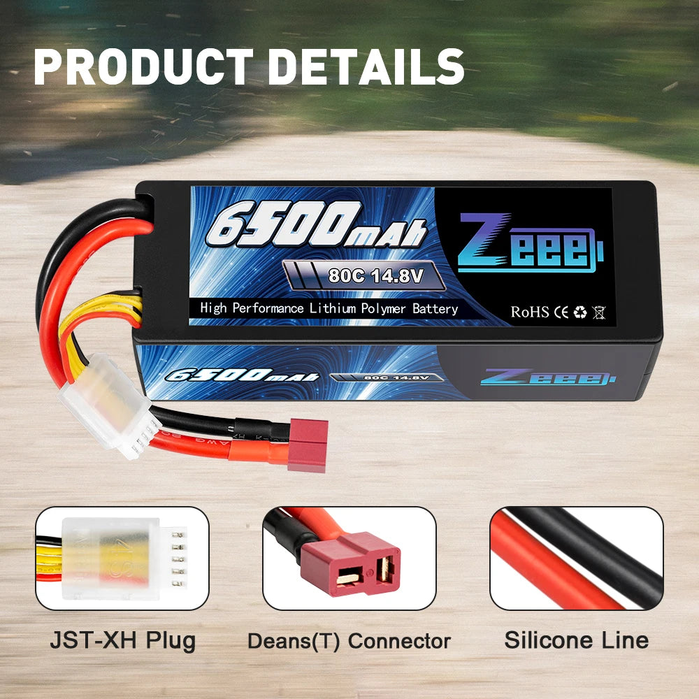Zeee 4S ec5 6500mAh Lipo Battery 14.8V 80C Hardcase for RC Vehicles Racing Hobby Models