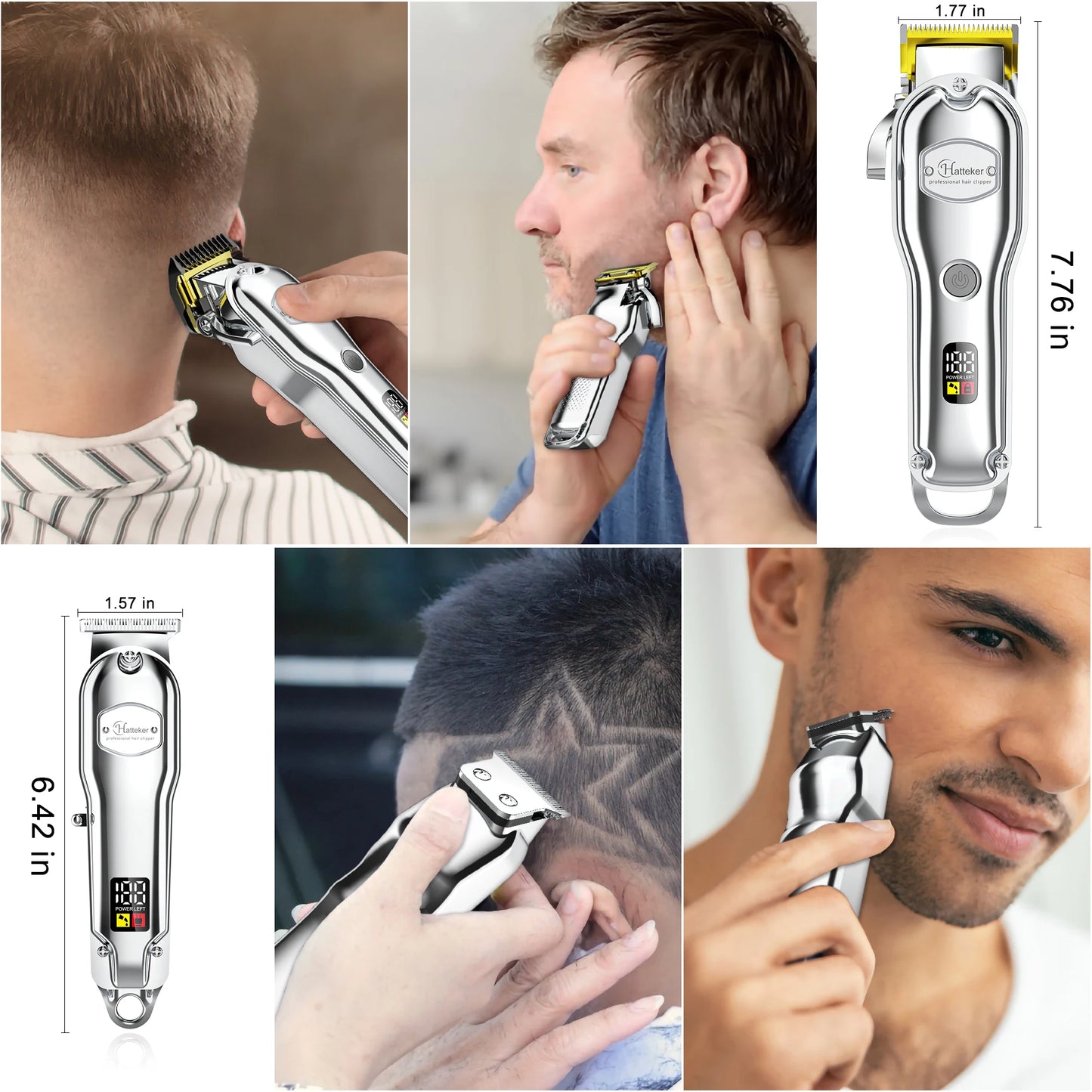 Professional Men’s Hair Clipper Set Metal Electric Cordless Trimmer with LCD Display