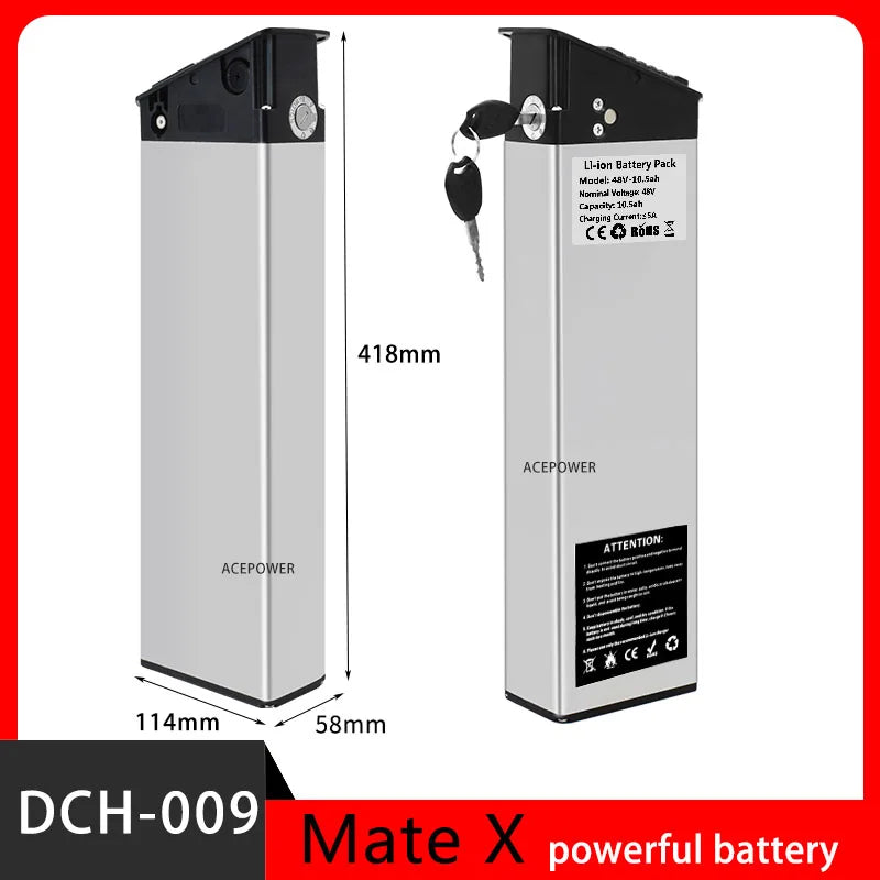 52V- 48V Replacement Battery for MATE X Bike DCH-009 w/3A Fast Charger