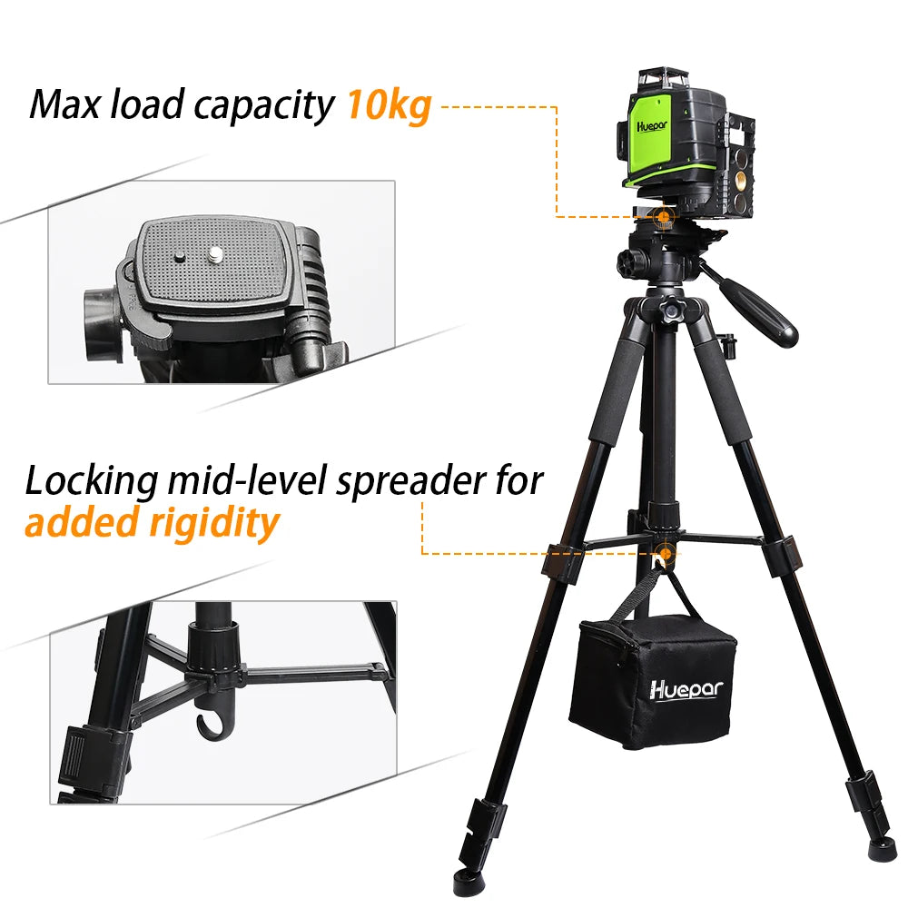 Huepar 56" Multi-Function Travel Camera Tripod with 3-Way Pan Head & Bubble Level