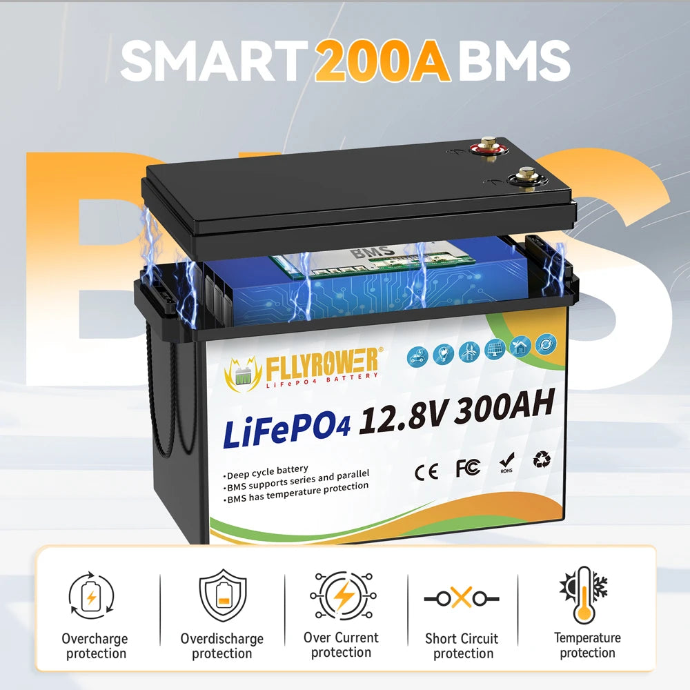12V 300Ah LiFePO4 Battery Packs With BMS Lithium Iron Phosphate Rechargeable Batteries RV Boat Motor Solar Battery 8000+ Cycles