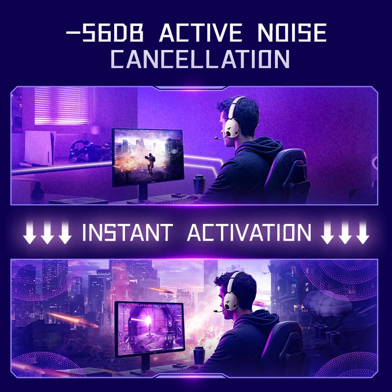 Picun UG-10A Wireless Gaming Headset 2.4G Bluetooth 6.0 Wired 56dB Mic 40mm Drivers Over Ear