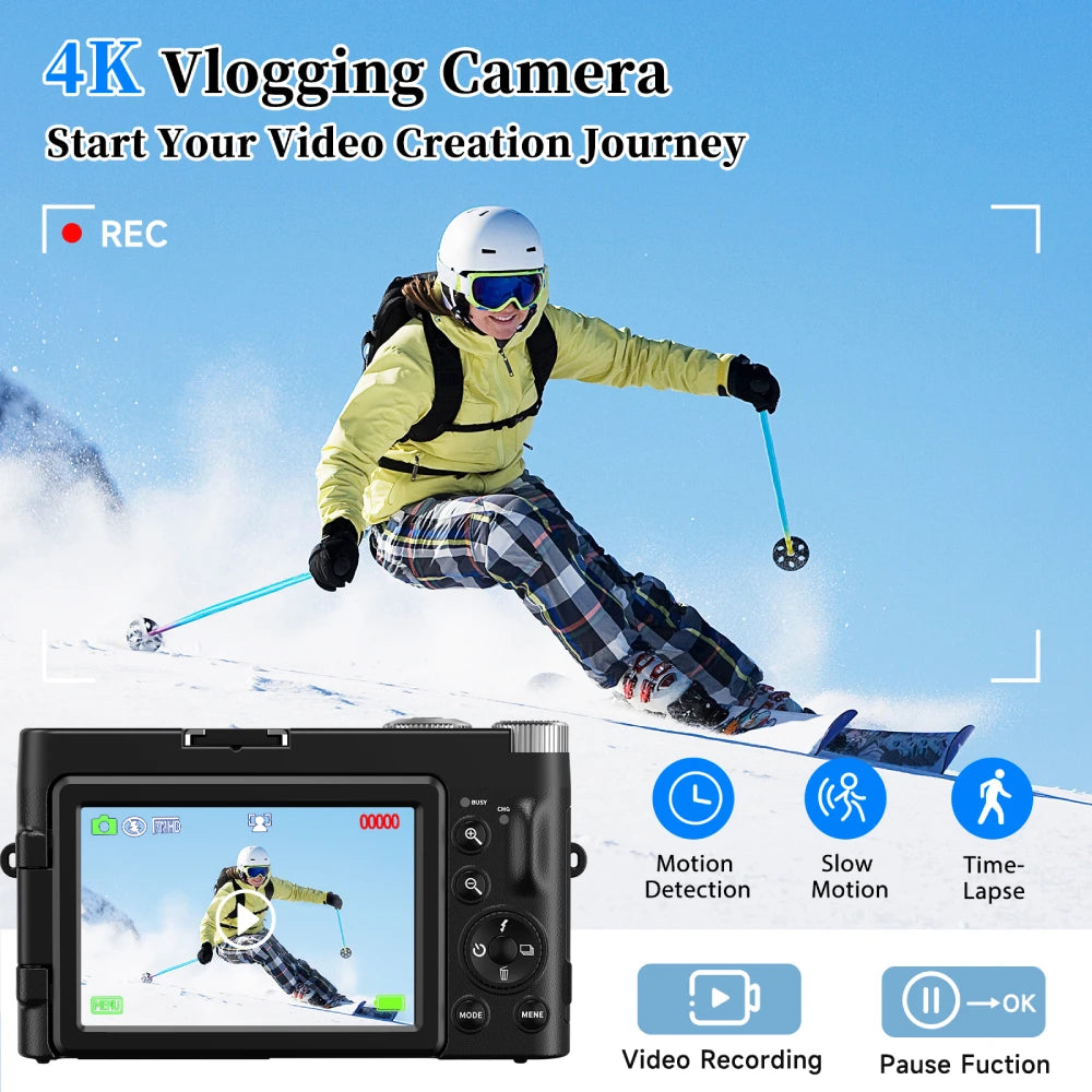 ZOSTUIC 4K Digital Camera with 48MP Autofocus 180° Flip Screen and 16X Zoom for Photography and Vlogging
