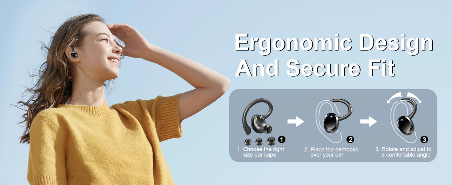 Wireless Bluetooth 5.3 Earbuds with Stereo Bass & 40H Playback IP7 Waterproof