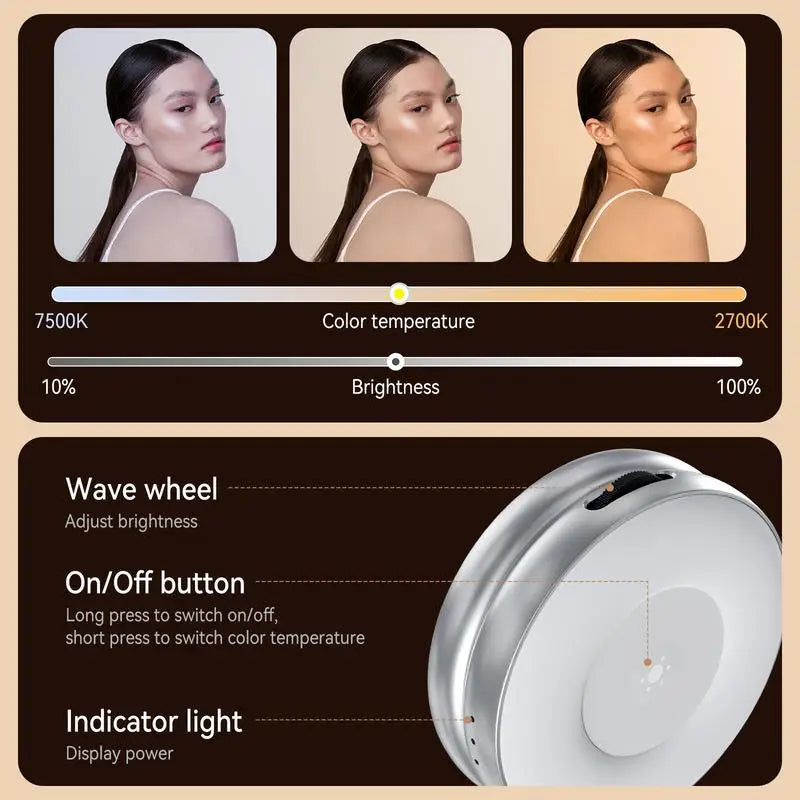 TELESIN 3-in-1 Magnetic Selfie Light with 360° LED Ring MagSafe Mirror and Phone Stand