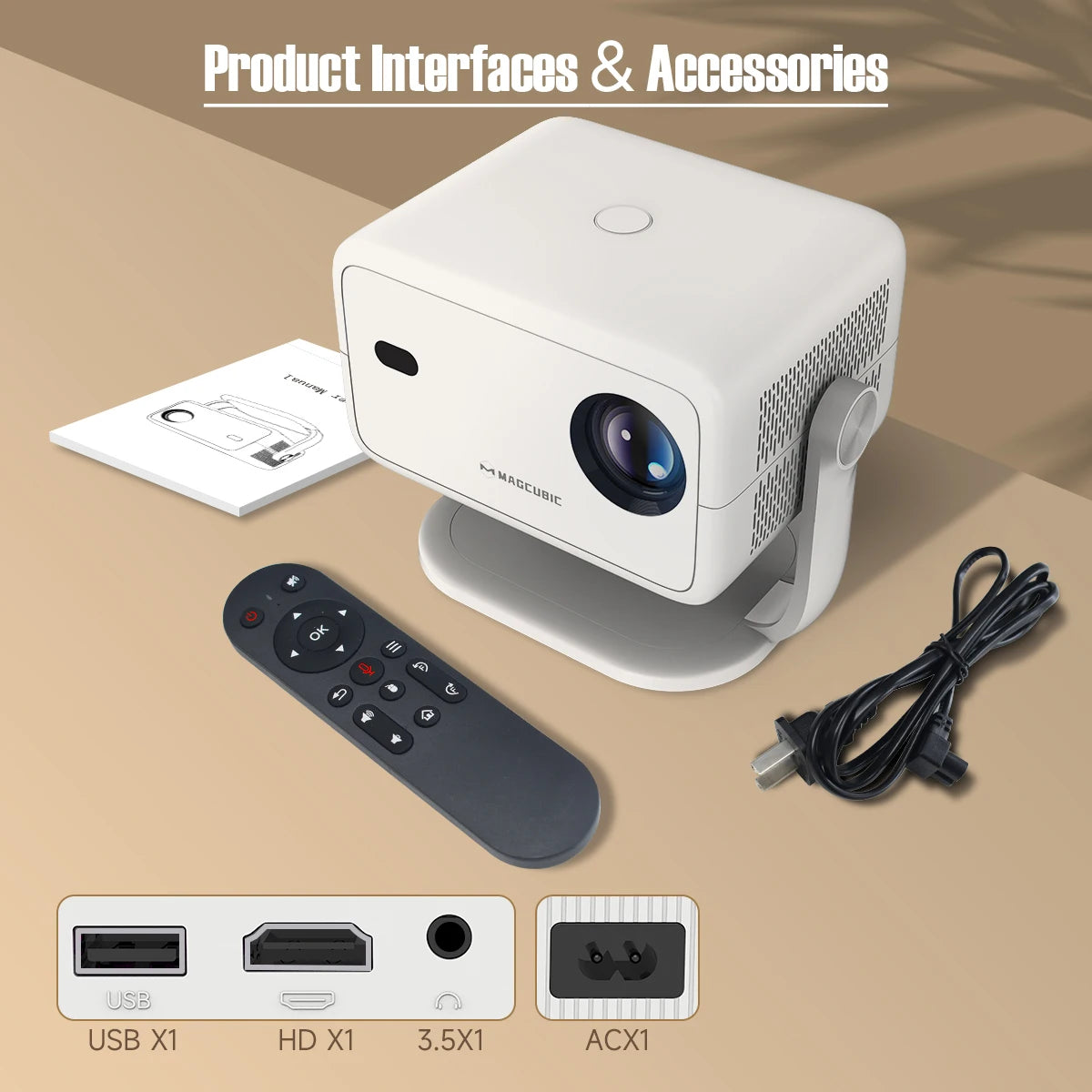 Magcubic Projector 4K Native 1080P with Auto Focus Keystone Android 11 BT5.2 WiFi 6 360° Portable Home Cinema
