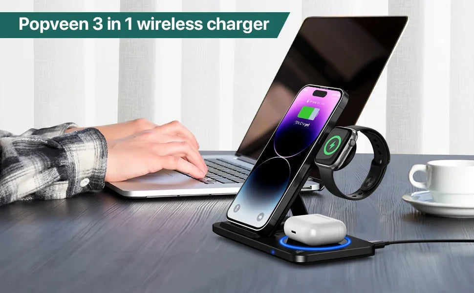 30W LED Fast Wireless Charger 3 in 1 Foldable Stand