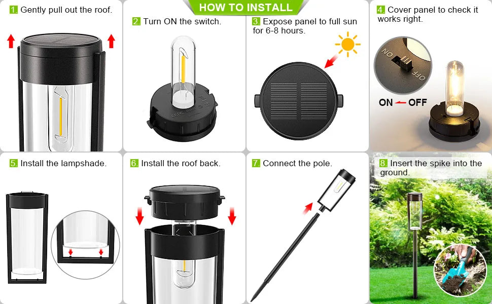 6/12 Pack Solar Pathway Lights Outdoor, Upgraded Solar Lights for Outside, Auto On/Off Solar Landscape Path Lights