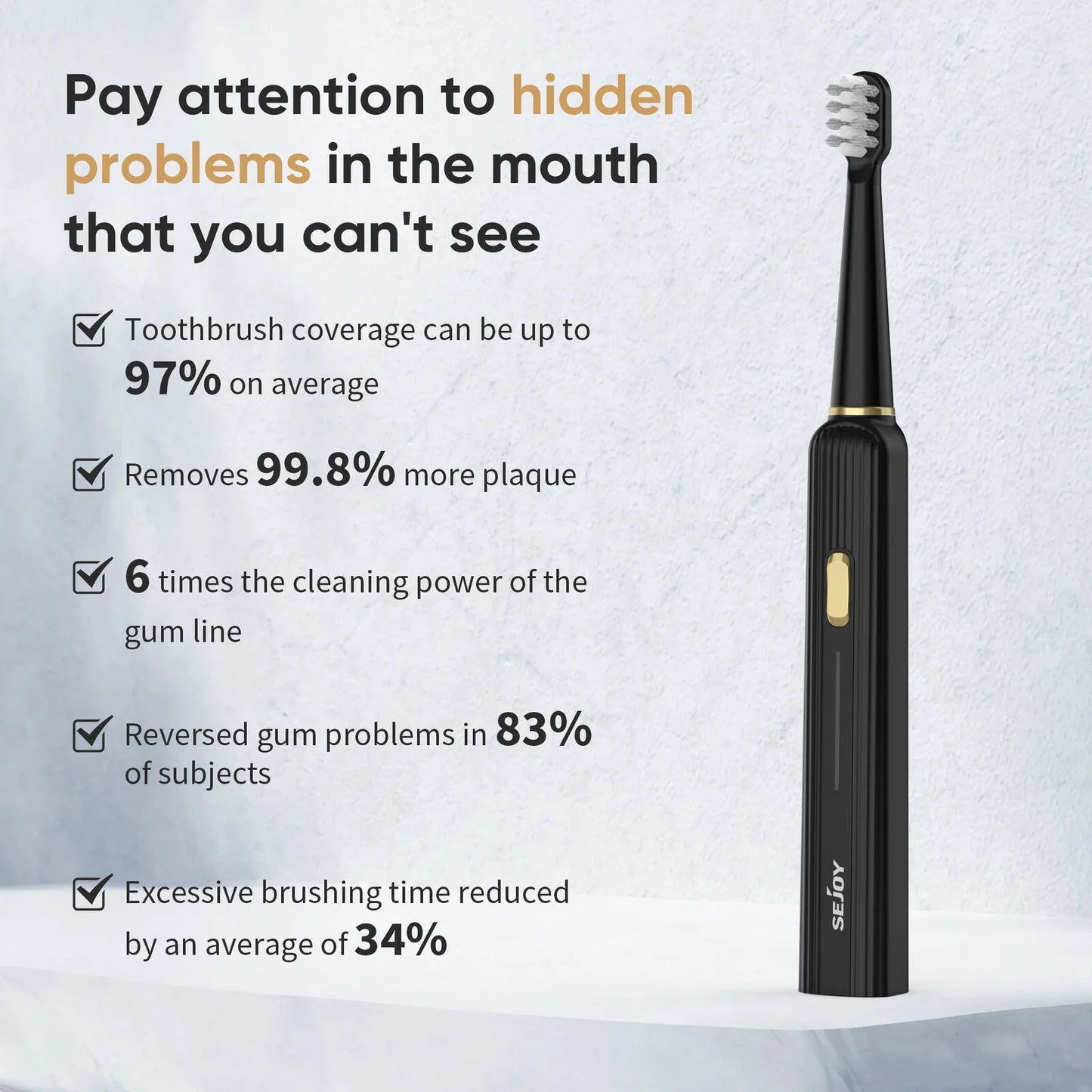 Sejoy Sonic Electric Toothbrush for Adults Rechargeable 5 Modes Personal Care