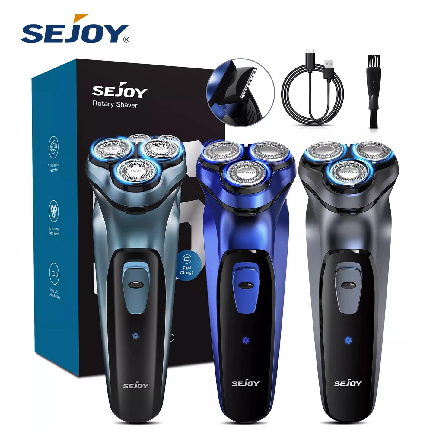 Sejoy Electric Razor for Men Rotary Rechargeable Travel Shaver Beard Trimmer