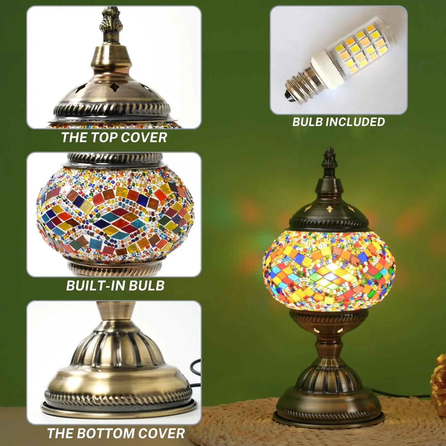 Bohemian Turkish Mosaic Table Lamp Vintage Night Light