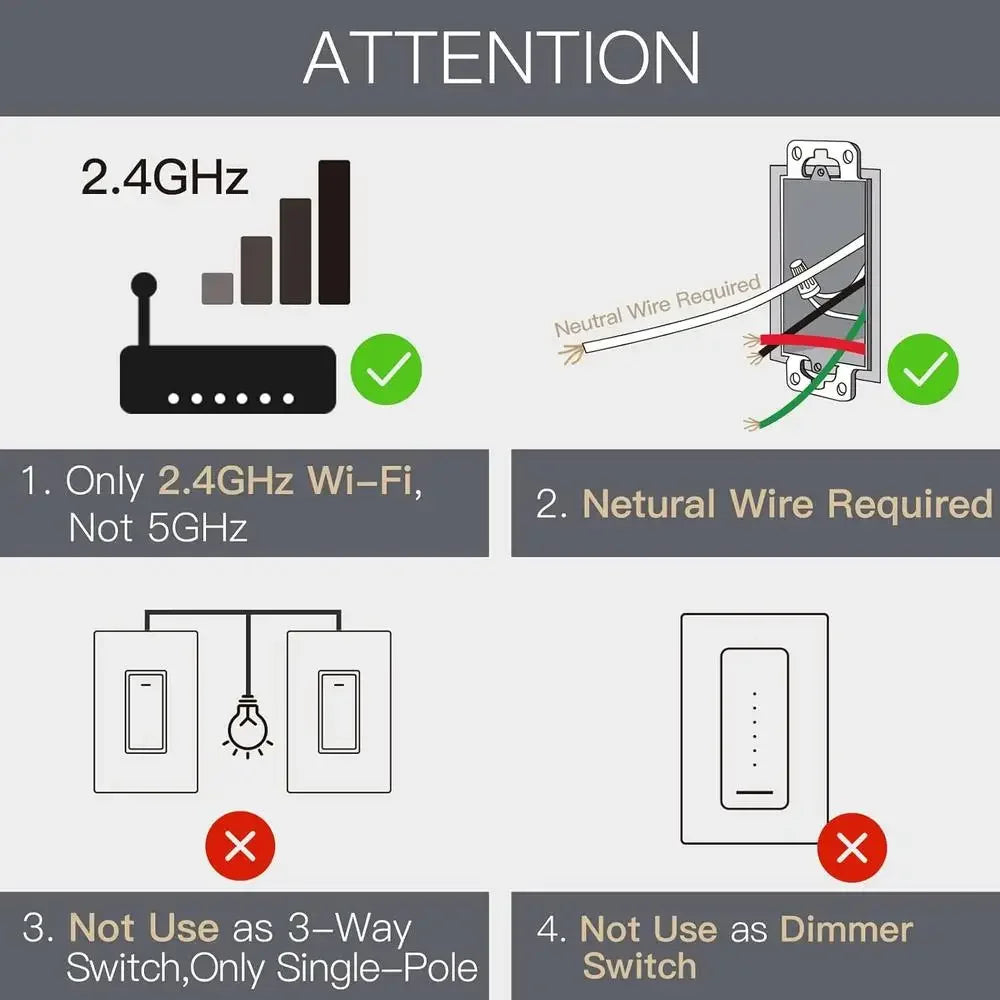 WiFi Smart Light Switch 3 Gang No Screw Panel Timer Control Wireless Remote Smart Life App Compatible with Neutral Wire Required