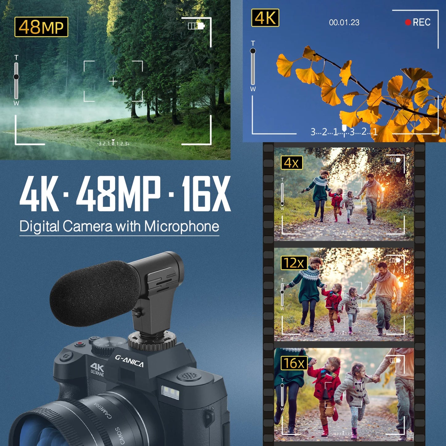 NBD 4K Digital Camera 48MP with Microphone and Macro Lens