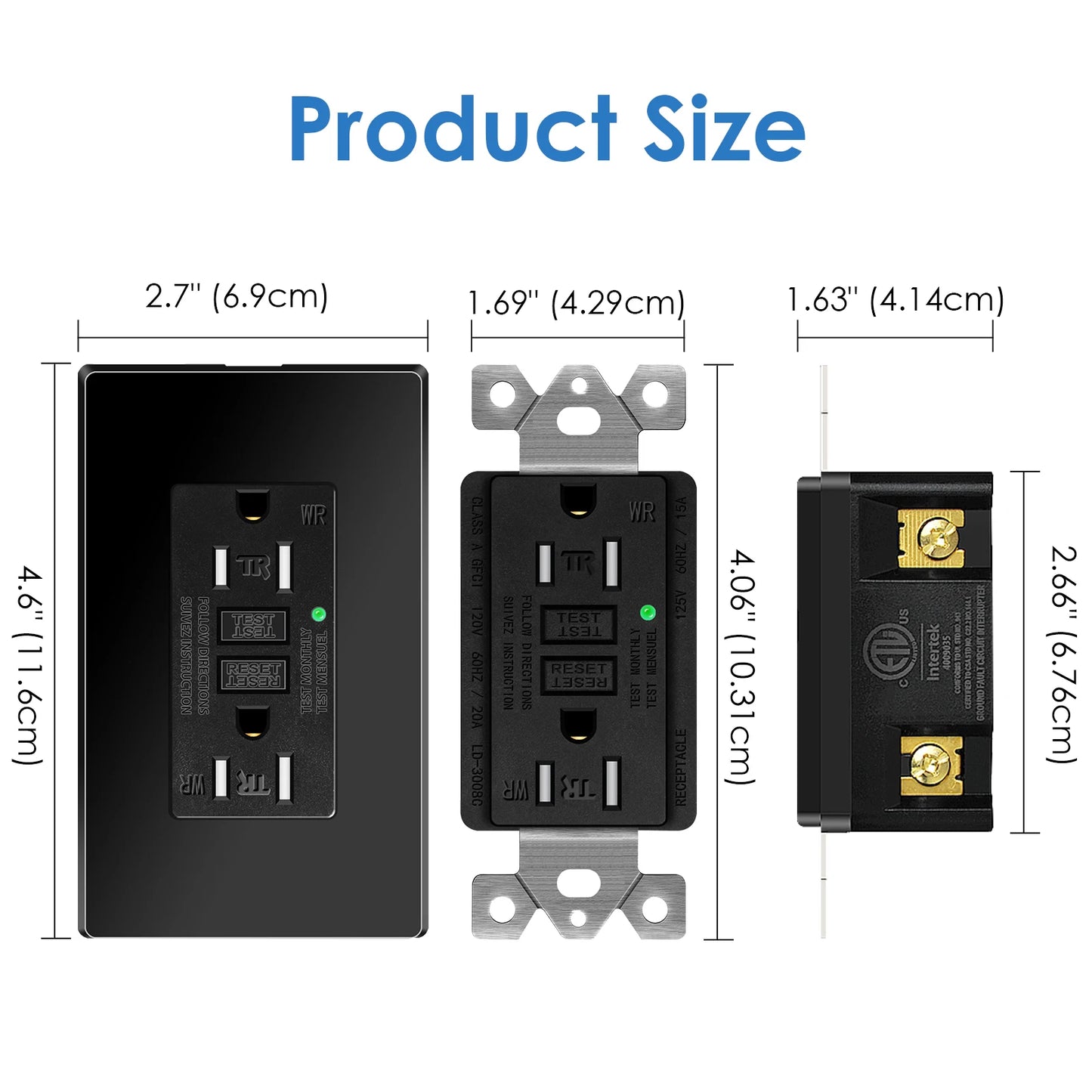 GFCI Outlet 15A 125V Black Tamper Resistant with LED