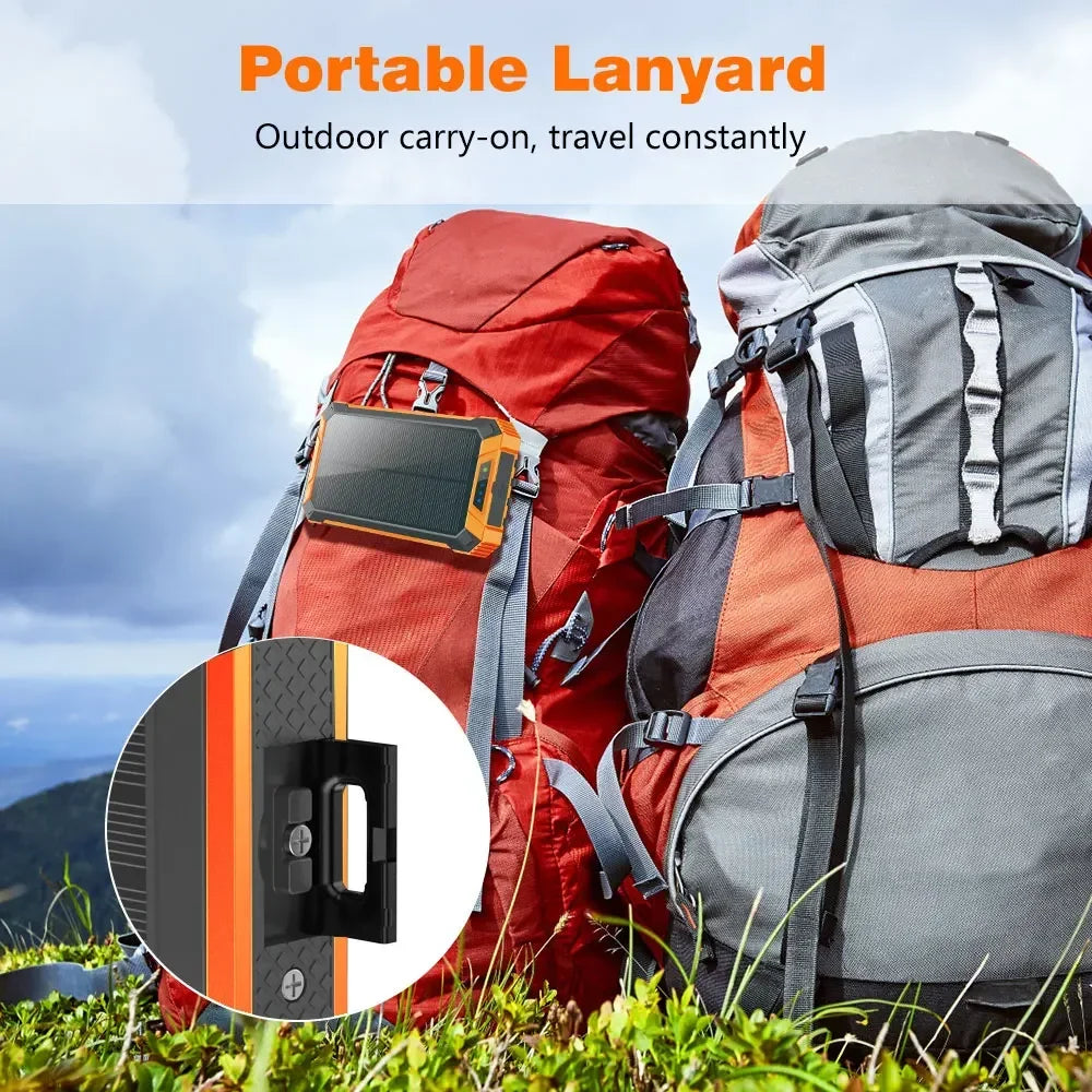 Solar Power Bank 10000mAh Portable Wireless Fast Charging with 4 USB Ports and 2 LED Lights
