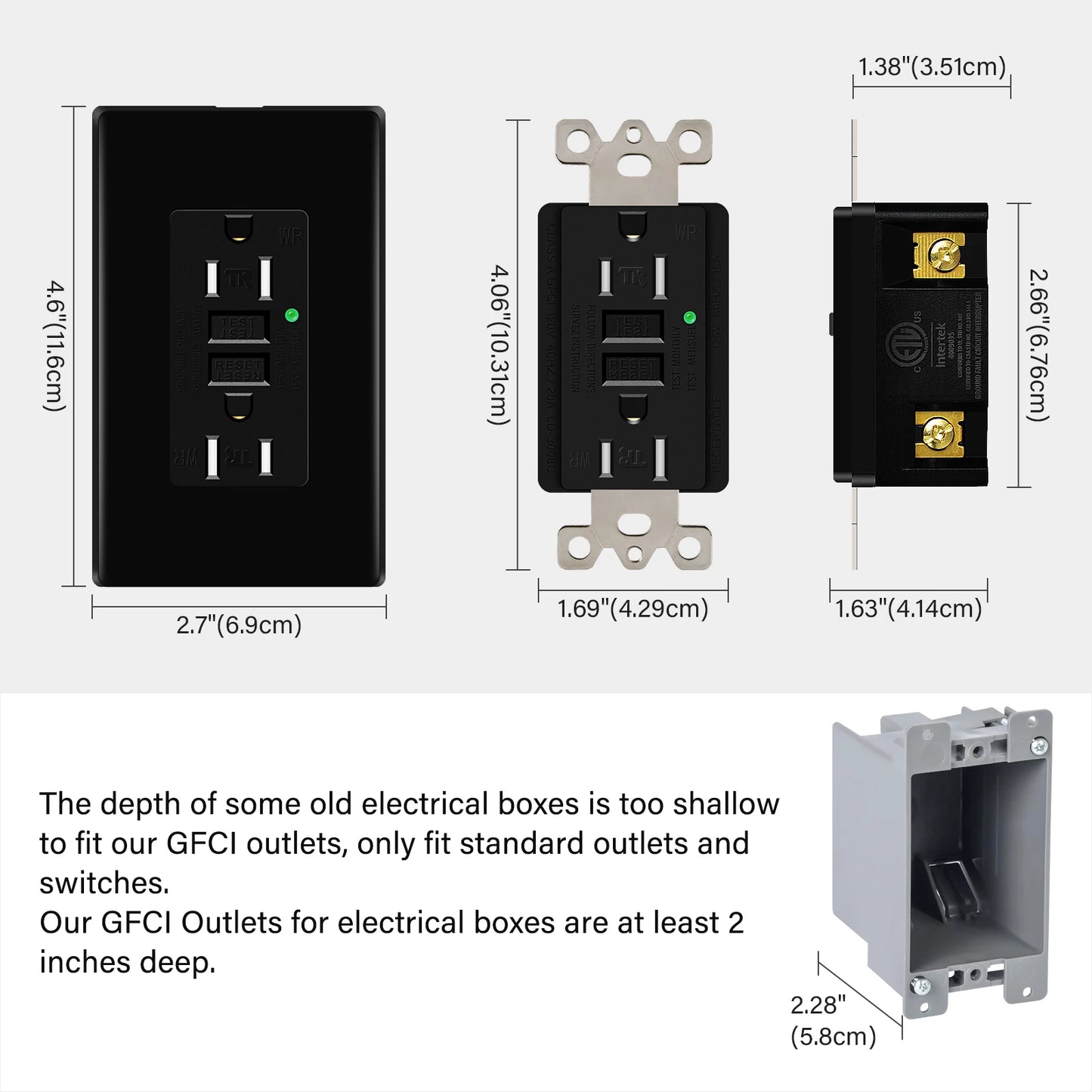 GFCI Outlet 15A 125V Black Tamper Resistant with LED