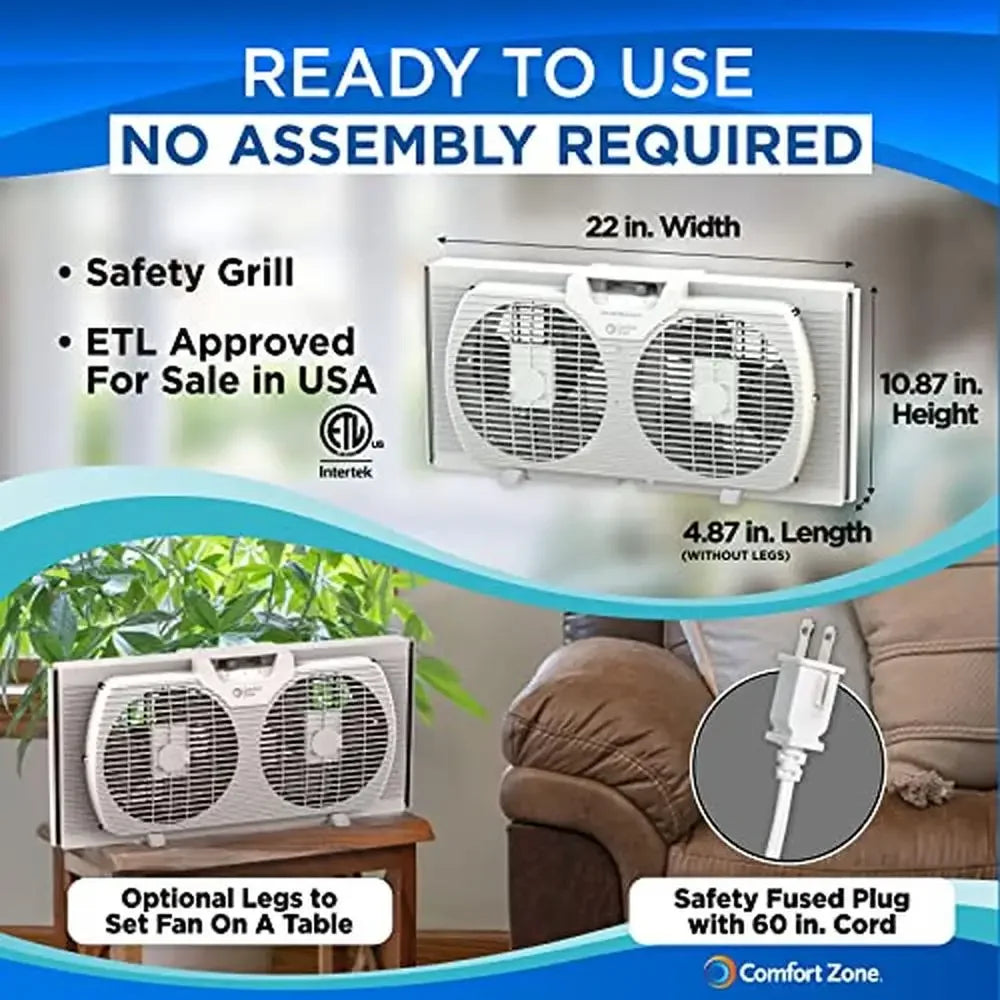 Twin Window Fan 3-Speed Reversible Airflow Portable Dual Exhaust