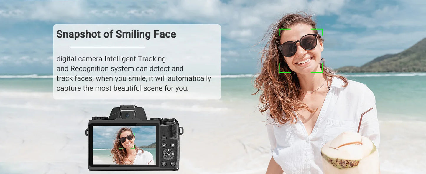 Digital Camera 4K 64MP WiFi Vlogging Camera with Flash Lens Hood Dual Cameras 4" Touch Screen