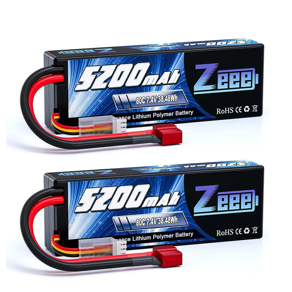 2pcs Zeee 2S 5200mAh Lipo Battery 7.4V 80C Hardcase EC5/3 T Plug for RC Vehicles 1/8 1/10 Scale
