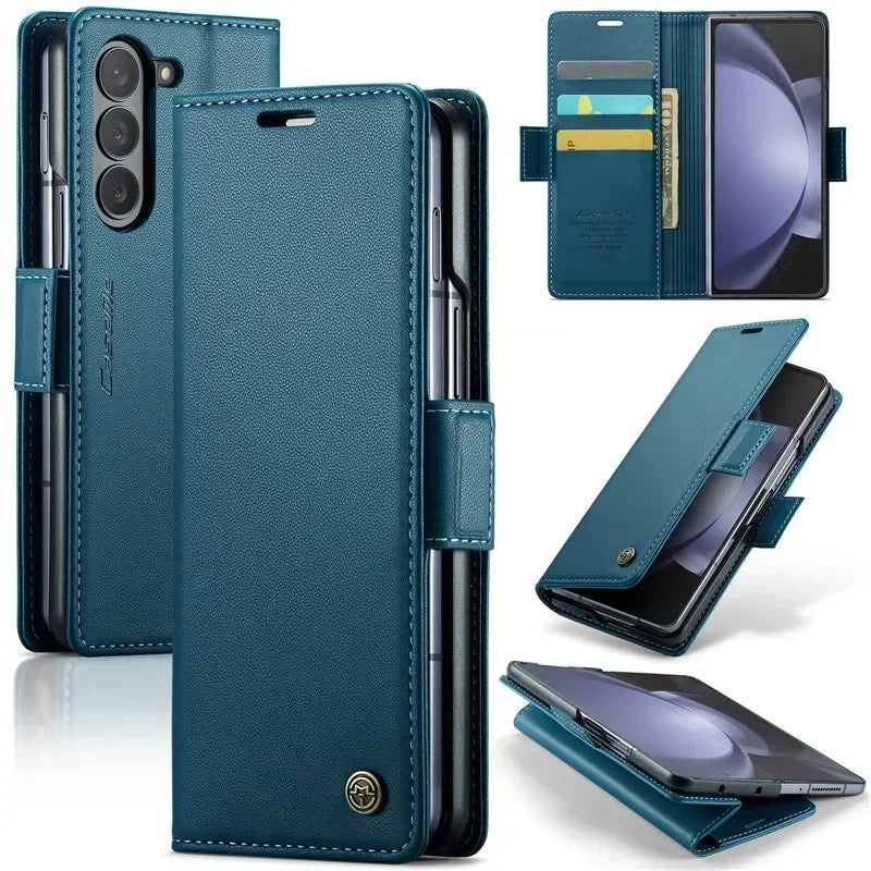 EUCAGR Luxury Magnetic Wallet Leather Case For Samsung Galaxy Z Fold 6 5 Shockproof Card Holder Pocket Cover For Galaxy Z Fold6