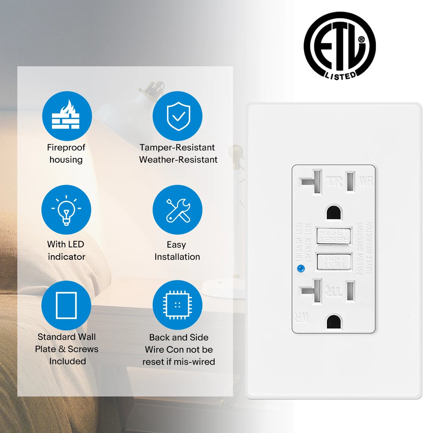 20AMP GFCI Outlet Tamper Resistant with Wallplate