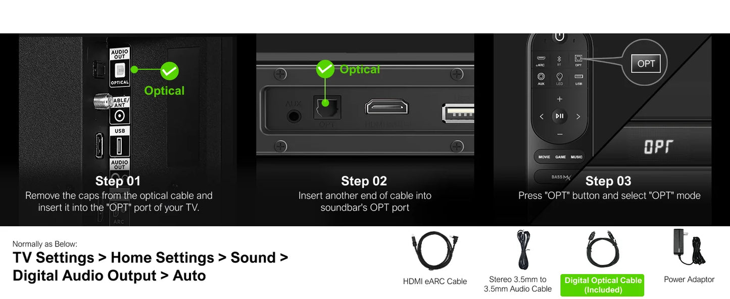 3D surround sound system with a subwoofer perfect for TV home theater and Bluetooth audio streaming.