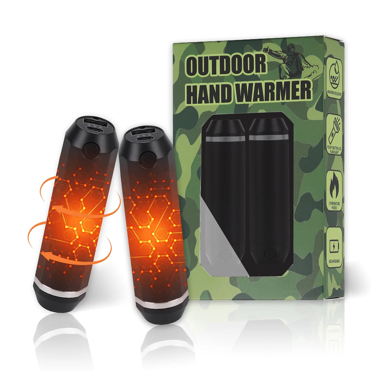 Rechargeable Hand Warmers 2-Pack 10000mAh Dual-Sided 8H Electric Heater