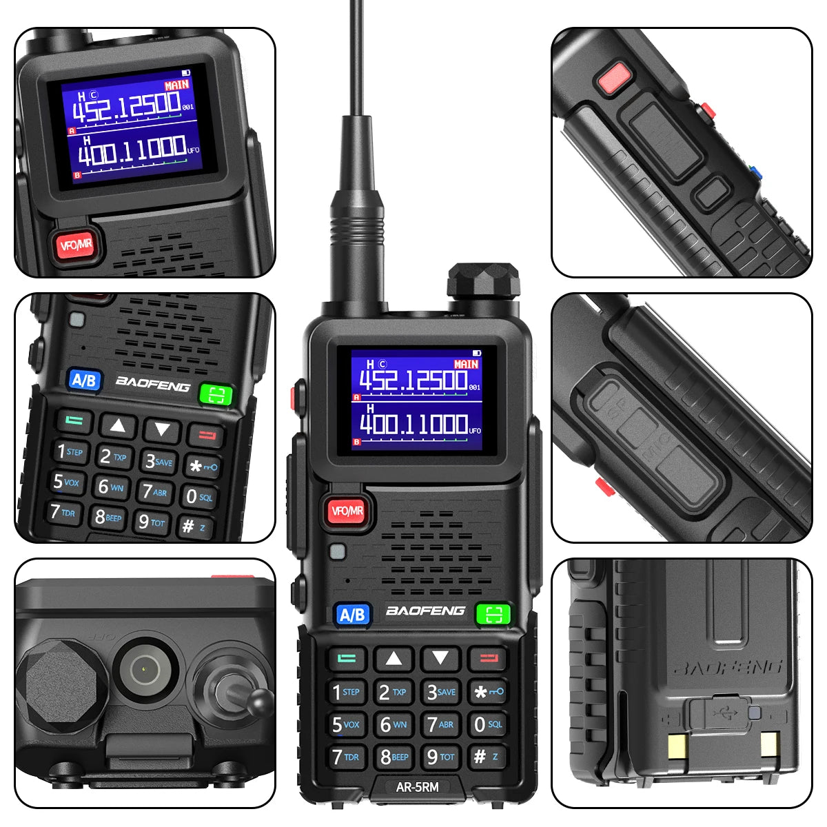2PCS Baofeng AR-5RM 10W Walkie Talkie Multi Band Type-C Wireless Copy 999CH