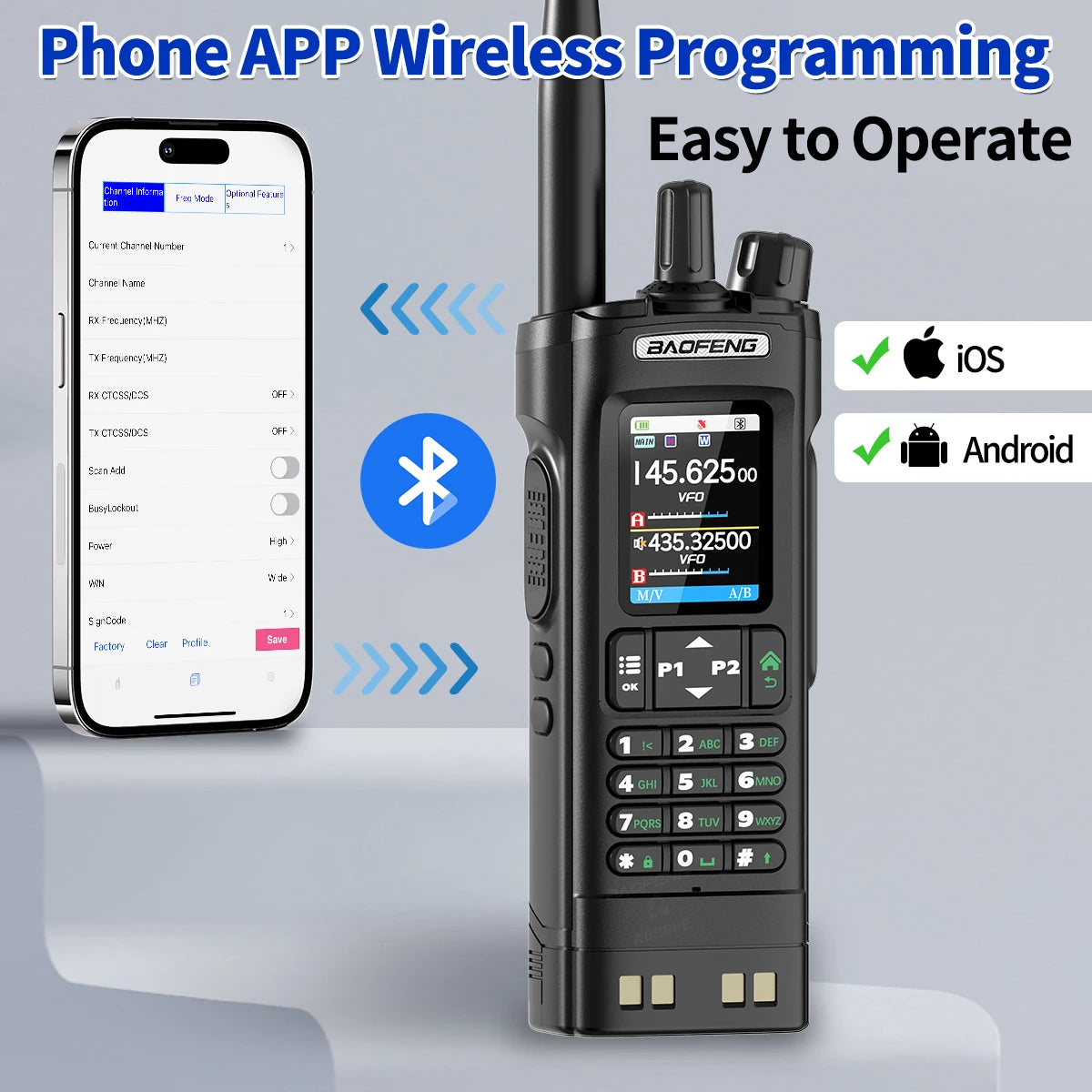 Baofeng UV-32 10W GPS Walkie Talkie Multi Band Bluetooth Type-C Long Range