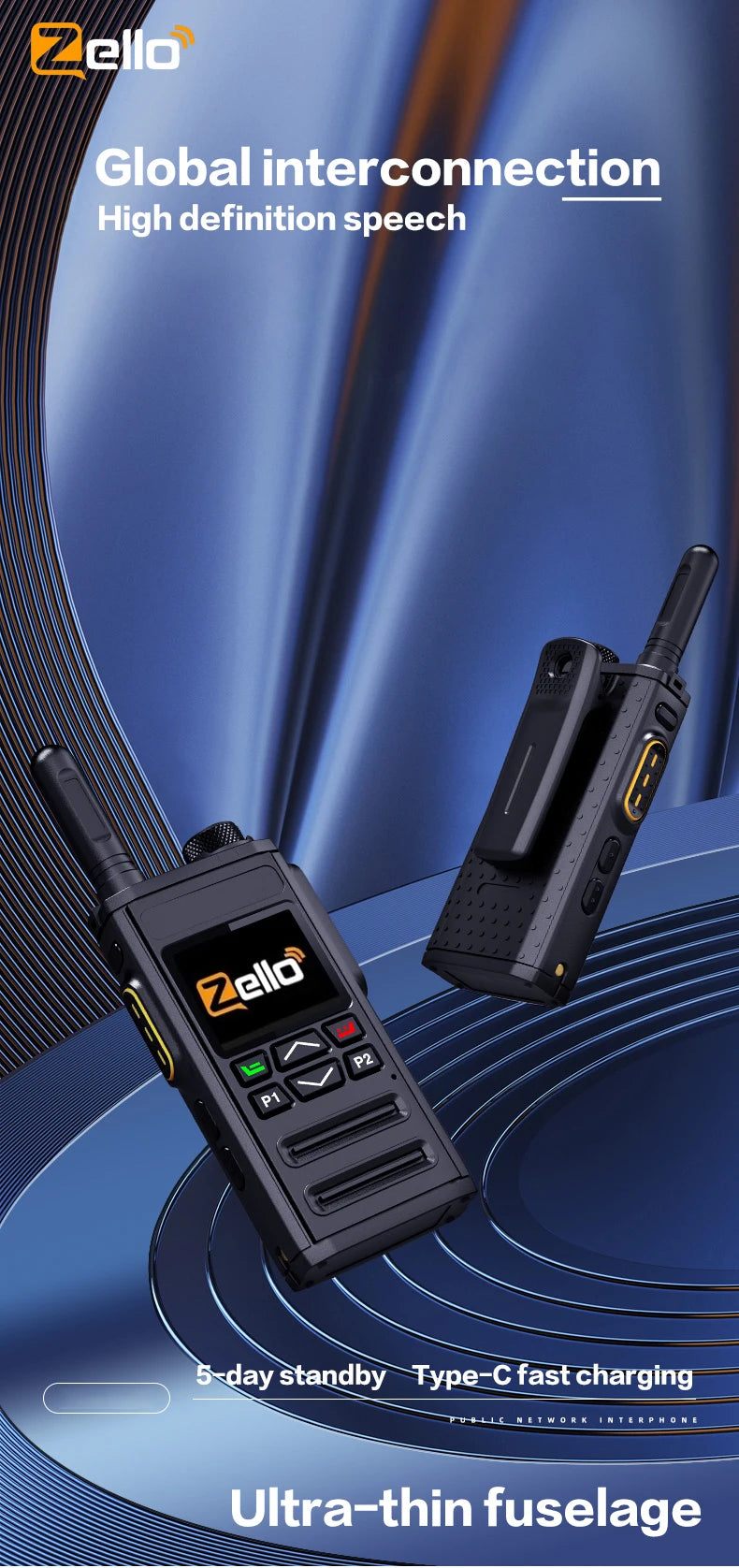 Zello 4G LTE WiFi POC Walkie Talkie with Bluetooth Long Battery Fast Charging