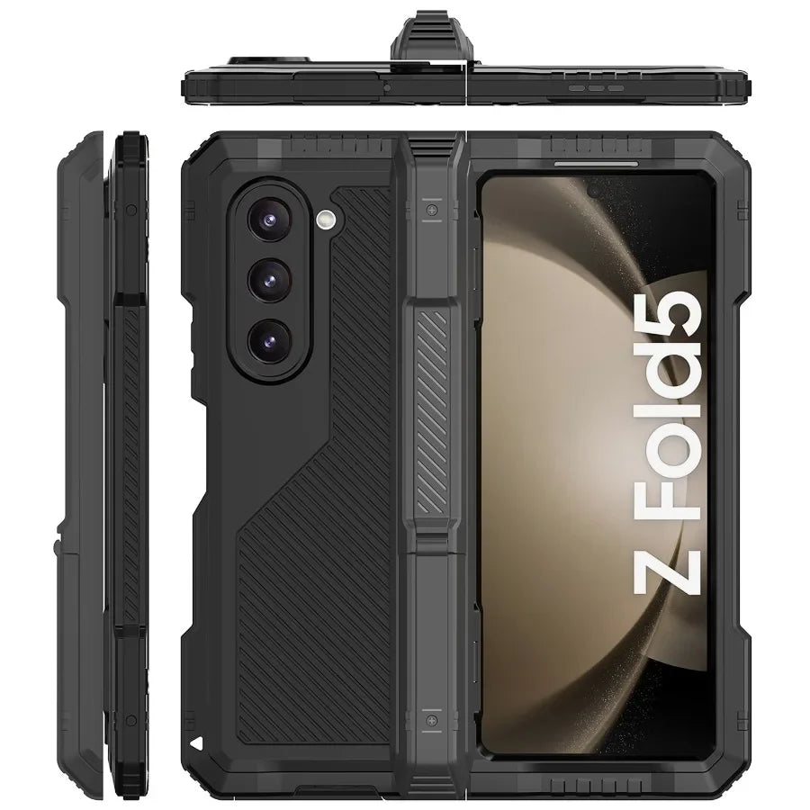 3 Layer Heavy Duty Metal Phone Case for Samsung Z Fold with Stand and Screen Film