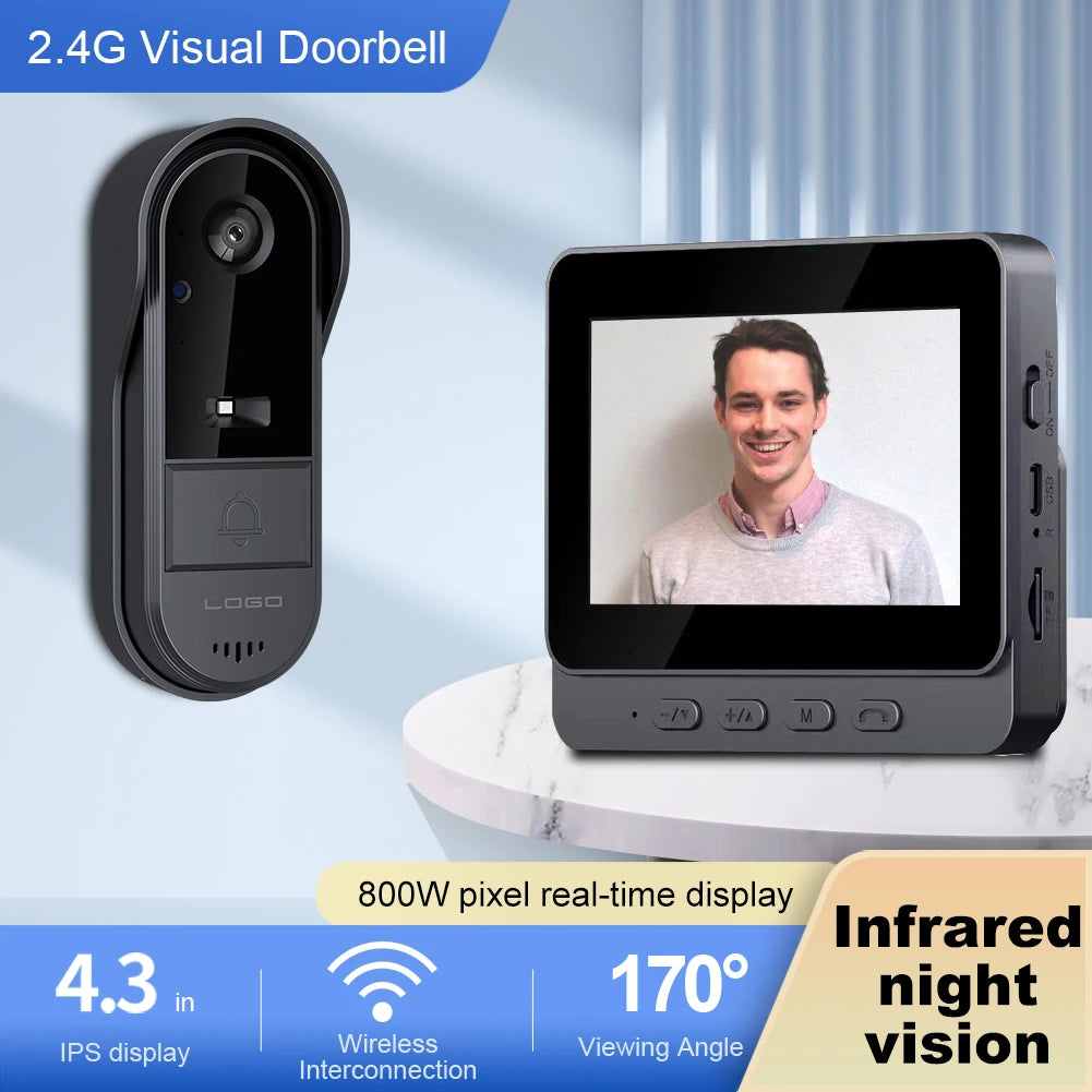 2.4G WiFi Wireless Video Doorbell with Night Vision and Waterproof Camera