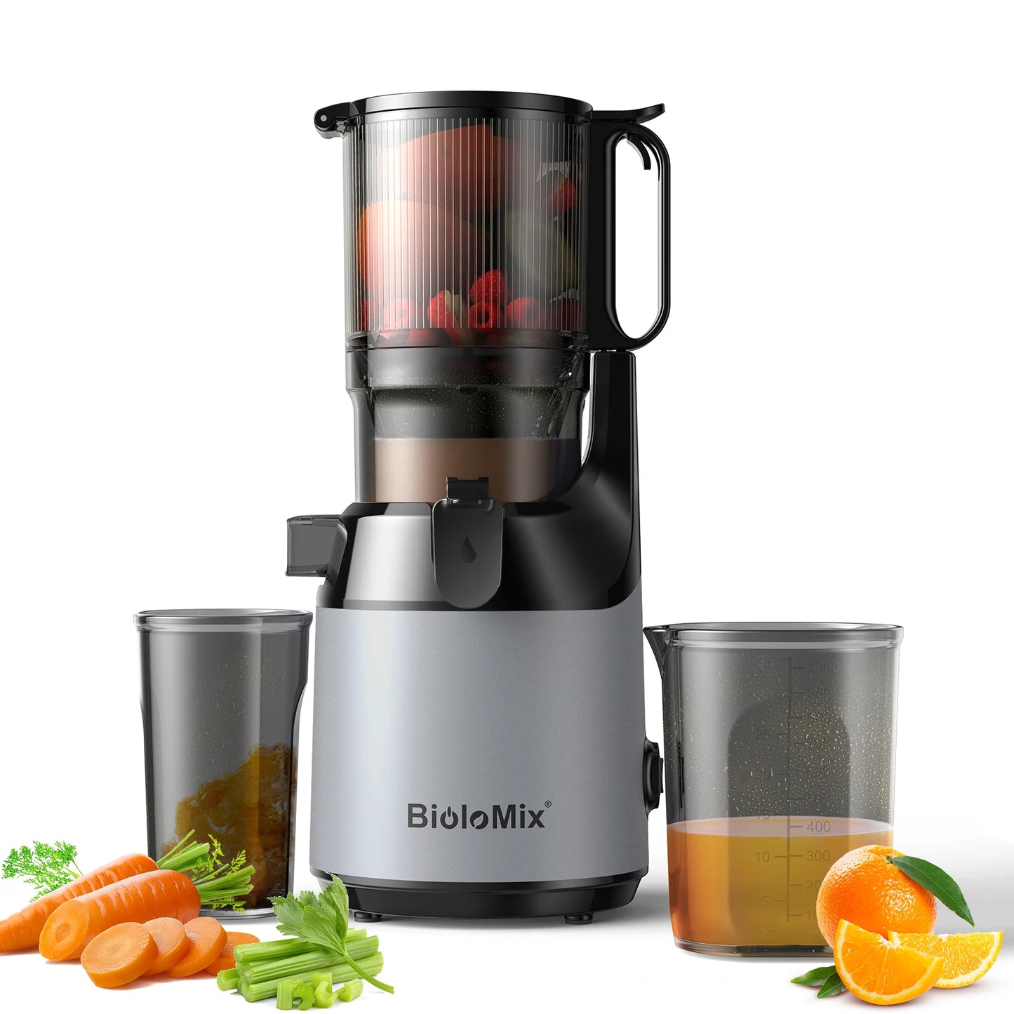 BioloMix Cold Press Juicer 130mm Chute Whole Fruit Vegetable BPA Free Slow Juicer