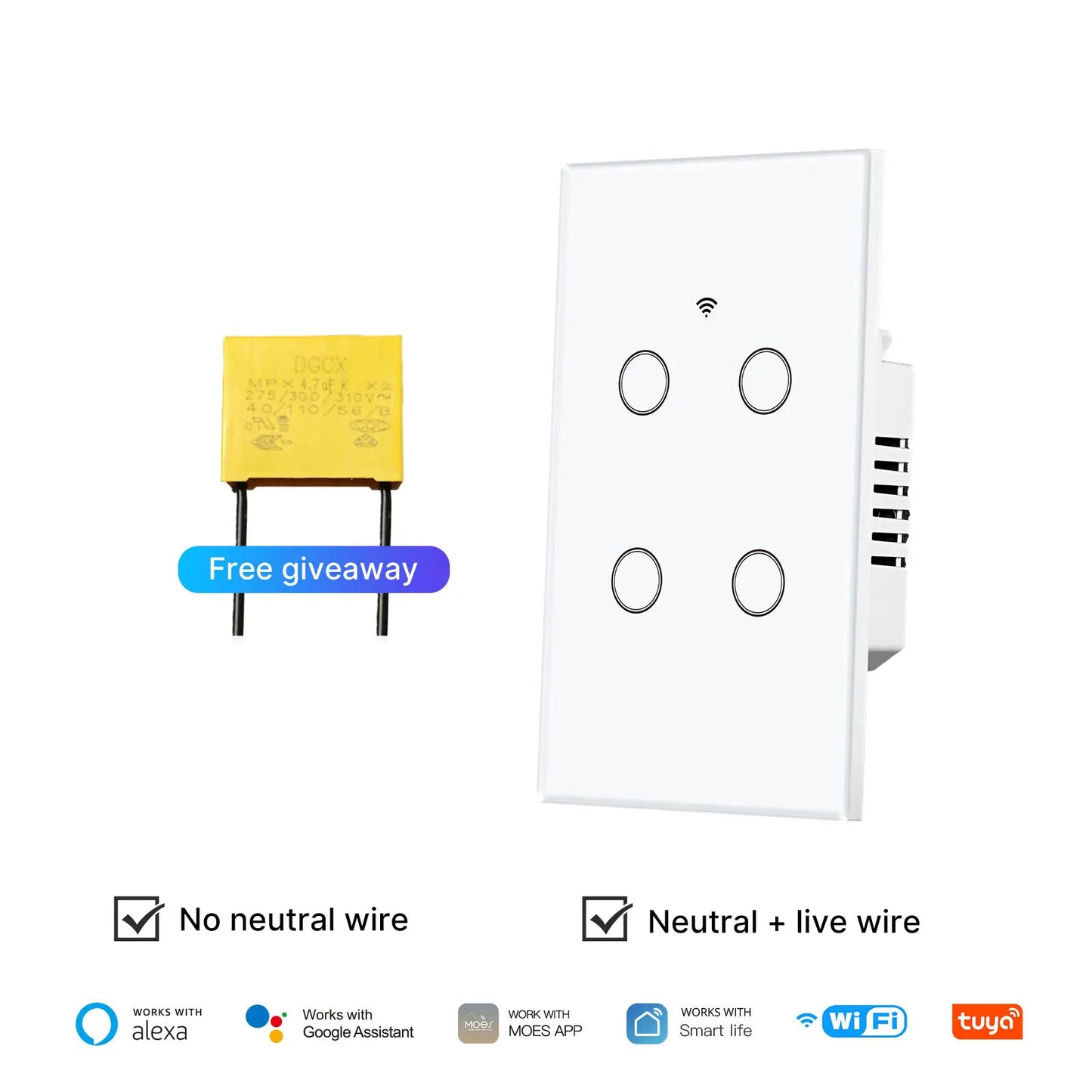 Tuya WiFi Smart Light Switch Touch Control Alexa Google