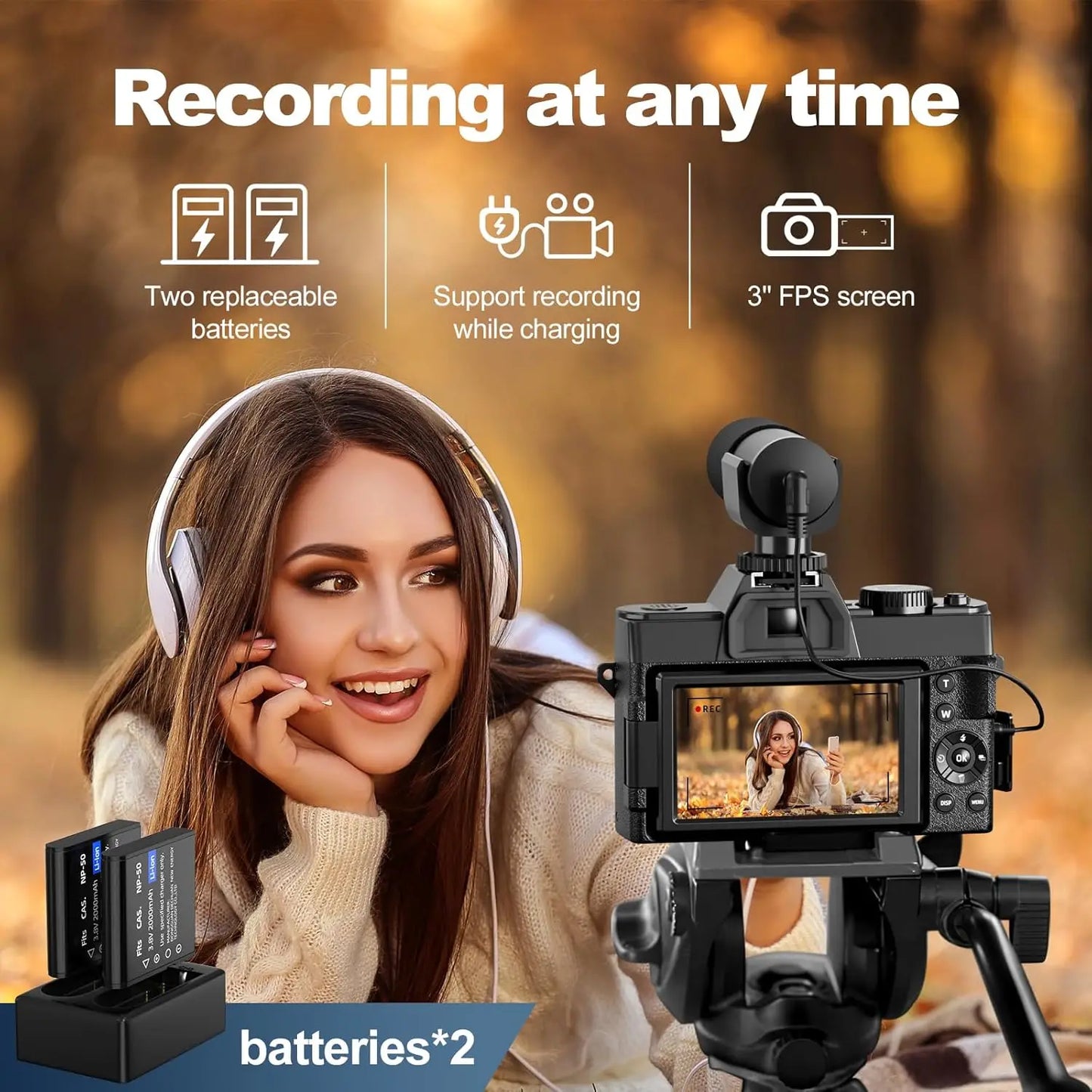 NBD 48MP Digital Camera with 4K Video 3.0 Inch Flip Screen and 16X Digital Zoom