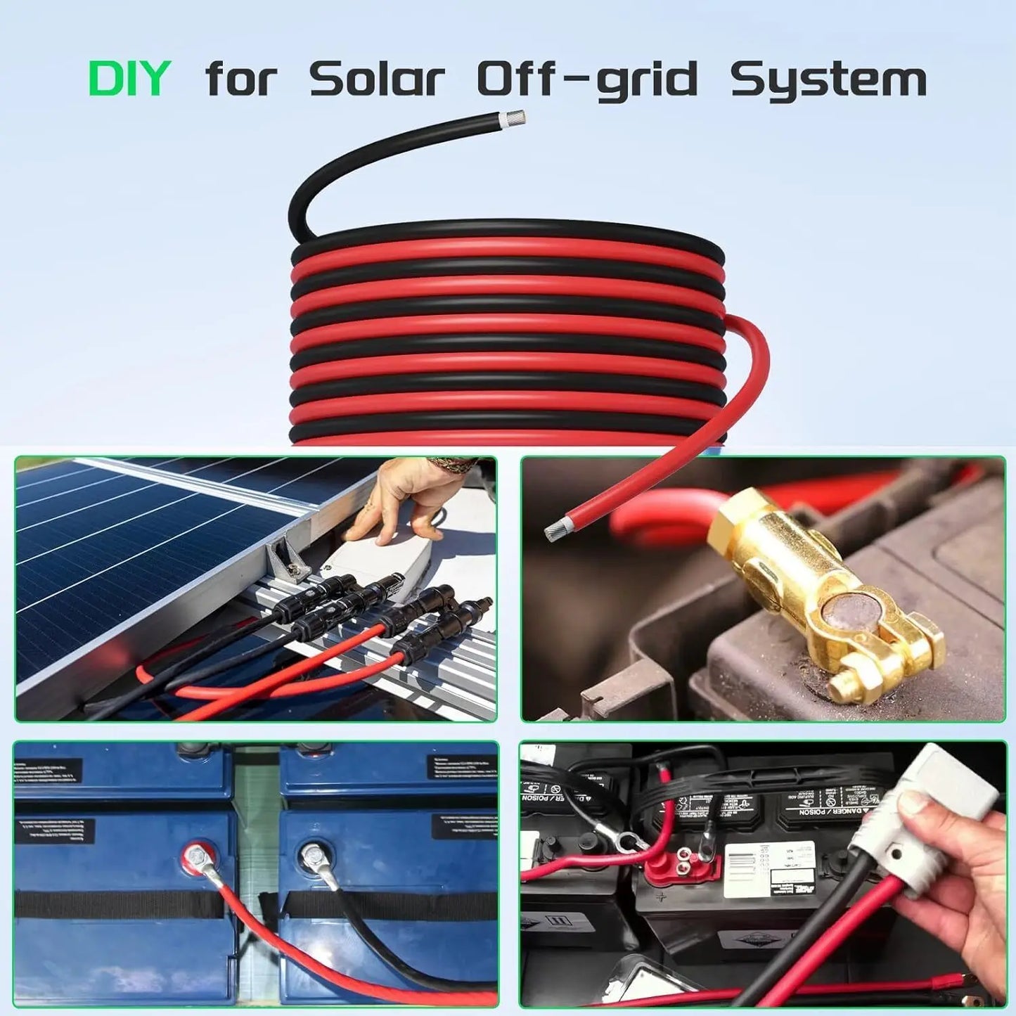 PowMr 4mm² 25m 100m Solar PV Cable Black and Red 11AWG TUV Solar PV Wire IP68 Solar Panel System Extension Photovoltaic System