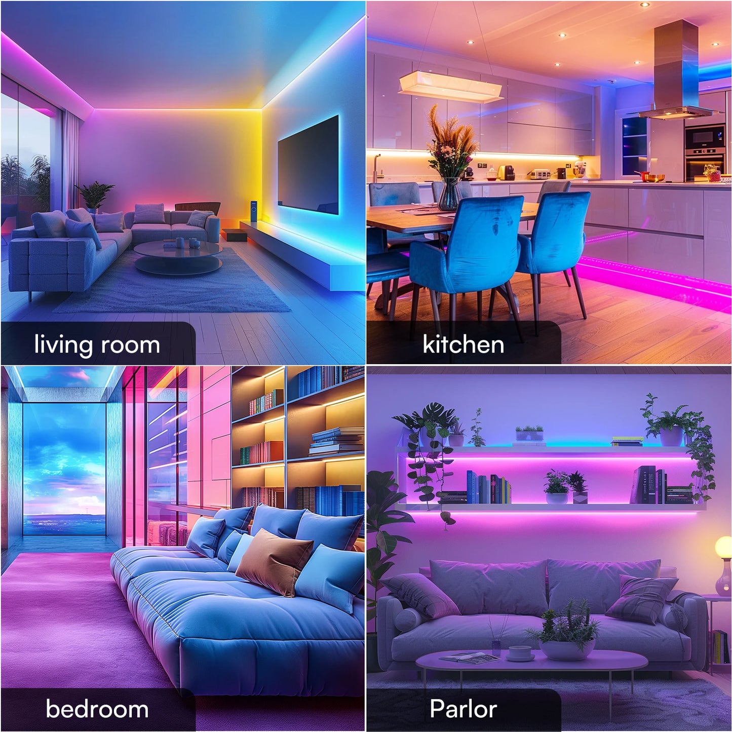 200ft/100ft Indoor Smart WiFi LED Light Strip with App and Remote Control RGB Colors and Built-in Mic