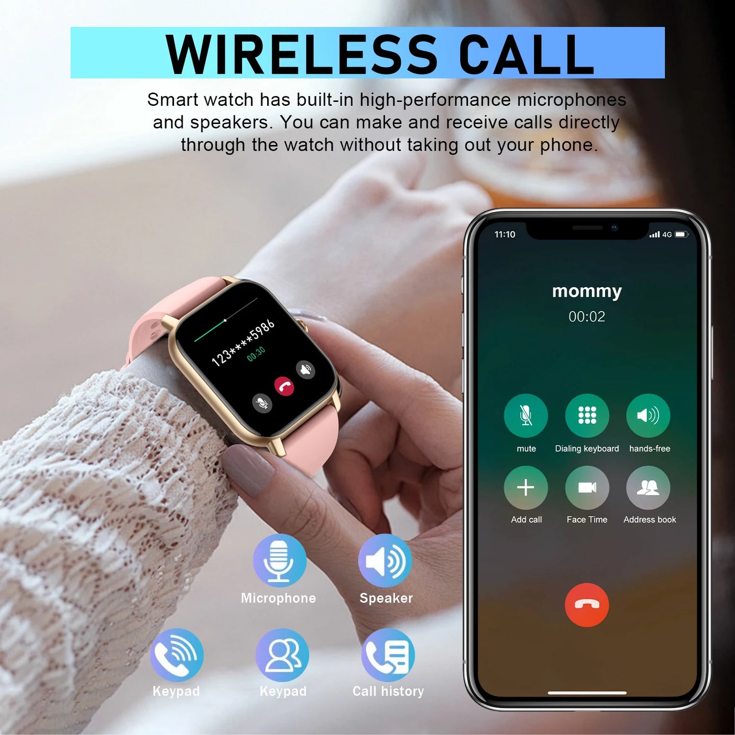 AI Voice Smart Watch 1.85 Inch HD Touch Fitness Tracker Wireless Call IP68 Waterproof