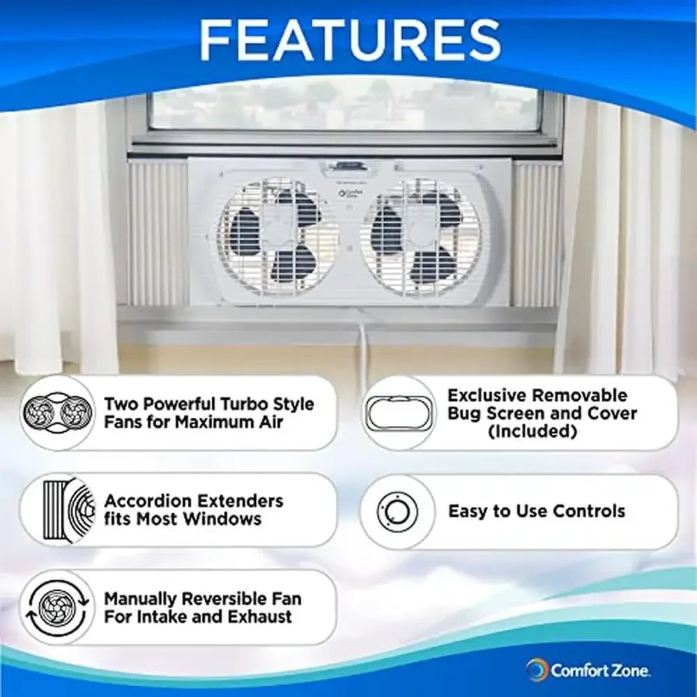 Twin Window Fan 3-Speed Reversible Airflow Portable Dual Exhaust