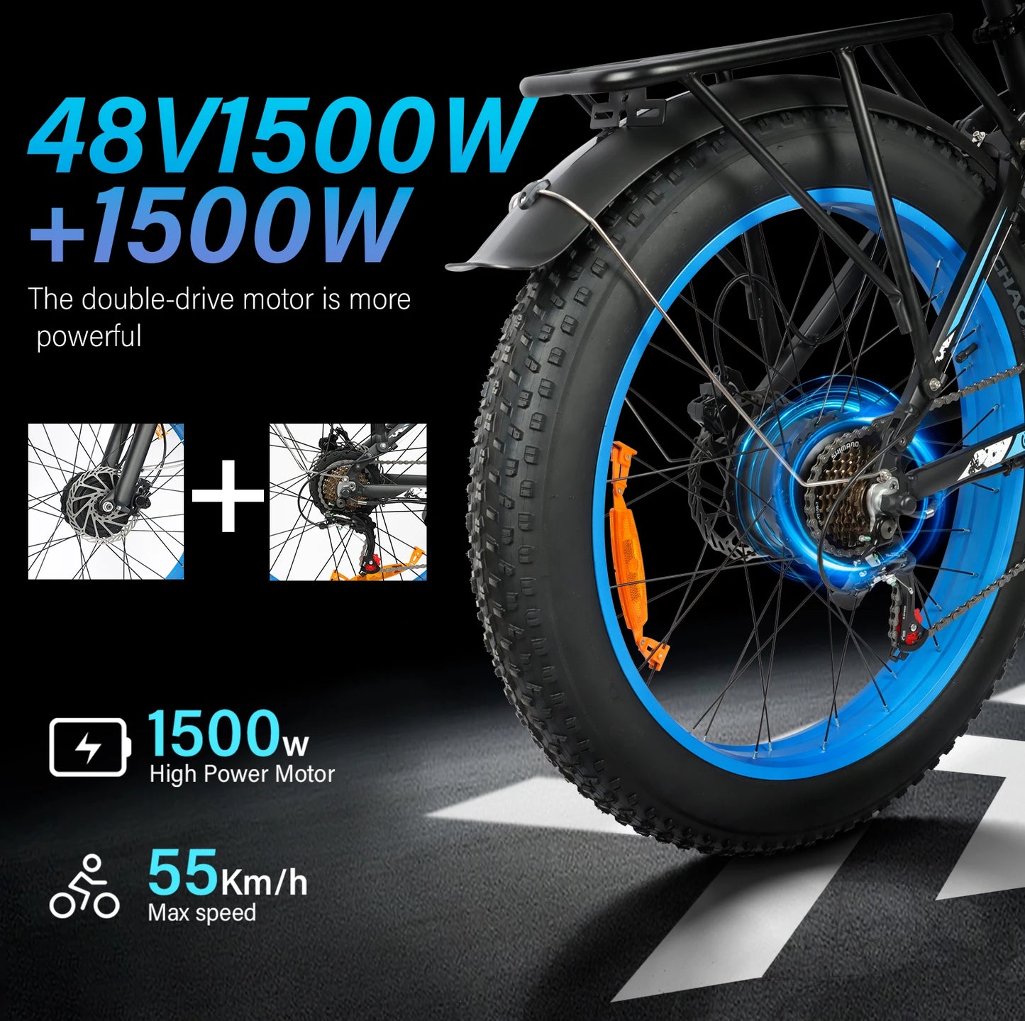 3000W Electric Mountain Bike with Dual Motor 48V 25Ah Lithium Battery Hydraulic Brakes