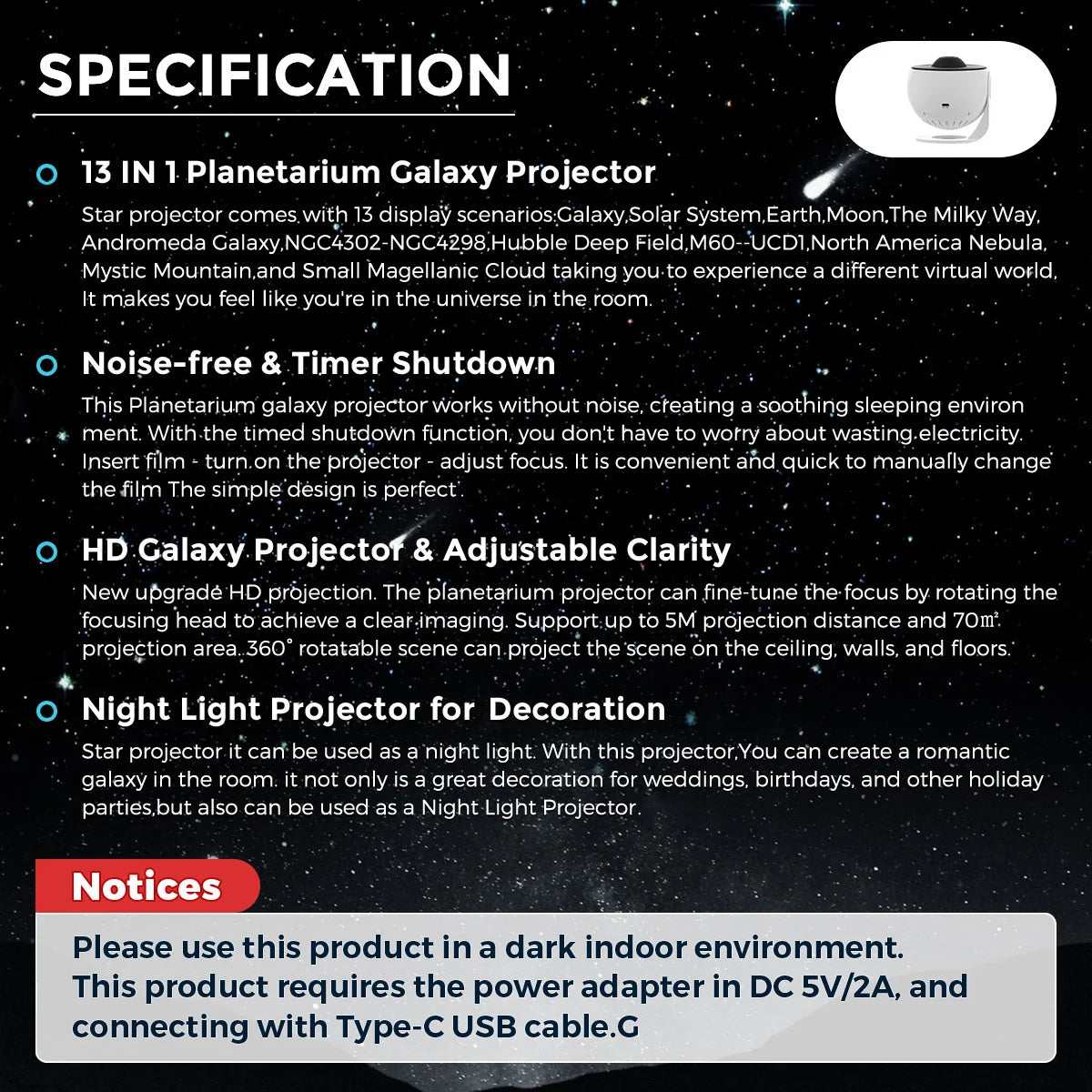 Galaxy Star Projector Night Light